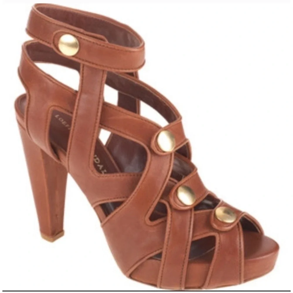 Loeffler Randall Keira Snap‎ Platform Heeled Leather Sandals size 7